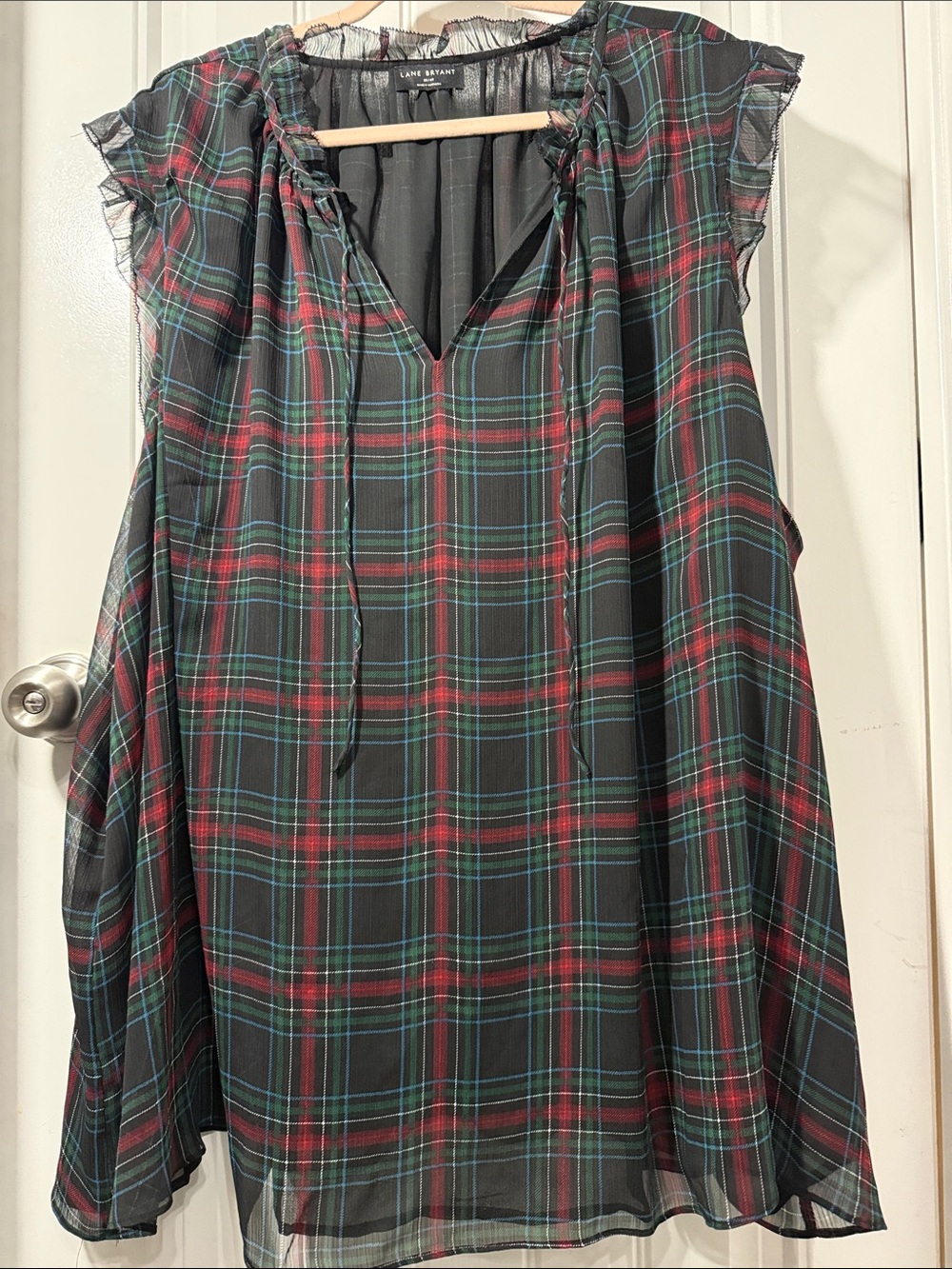 Lane Bryant Black Plaid Sleeveless Peasant Tunic